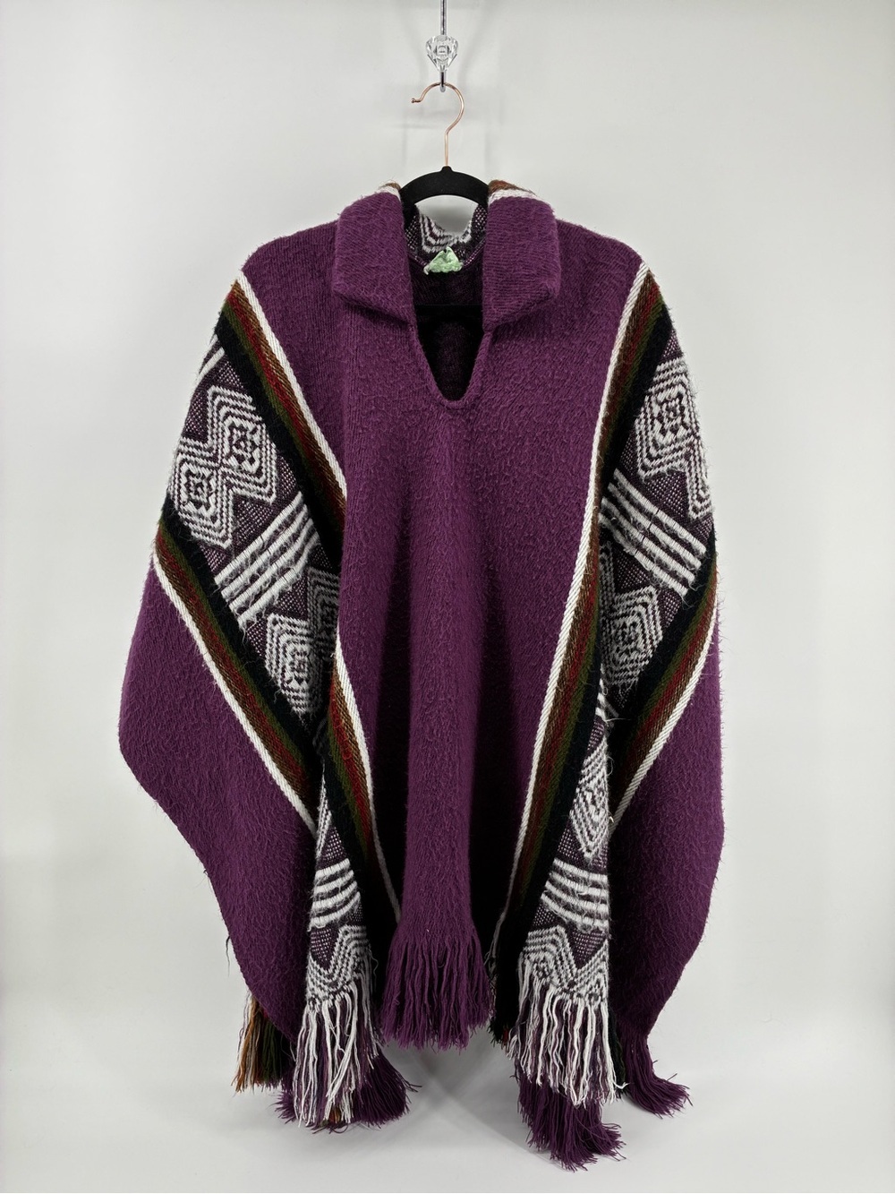 Purple Peruvian Geometric Pattern Women’s Pullover Sweater Poncho - Picture 2 of 10